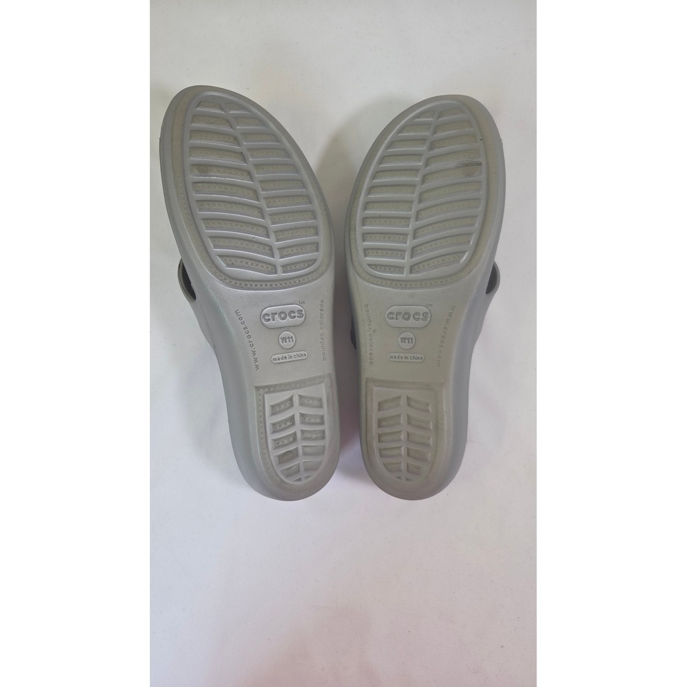Crocs Patricia Silver Black Wedge Sandals Womens 11 Strappy Slide Comfort Shoes - Picture 5 of 5